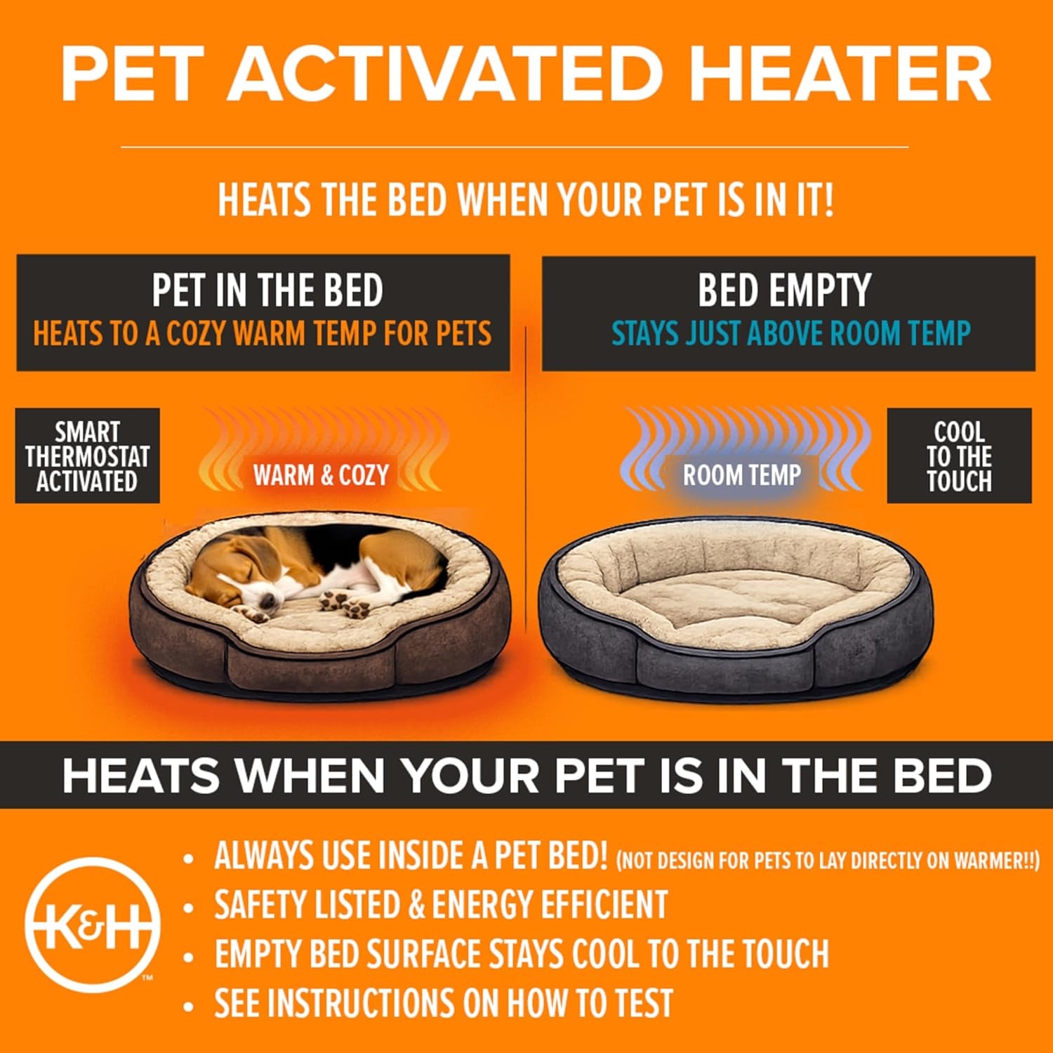 Heated Pet Bed Warmer Waterproof Pet Heating Pad for Cat Beds and Dog Beds, Tan X-Large